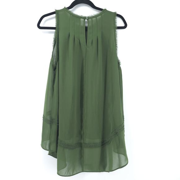 Nicole Miller Flowy Hi Lo Boho Sheer Coquette Sleeveless Tunic Blouse Keyhole M - Picture 8 of 11